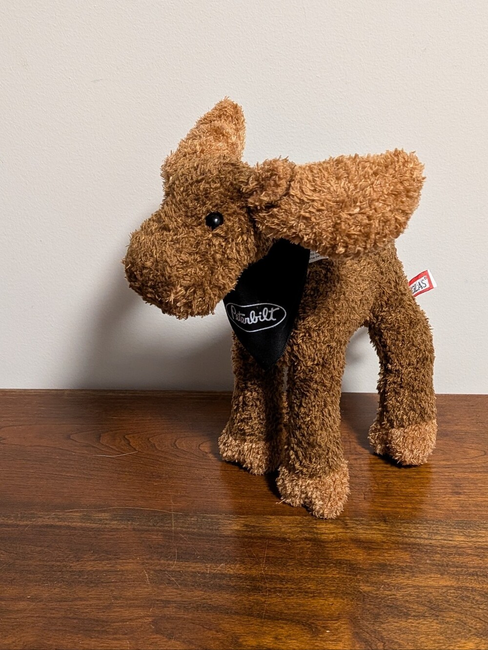 Douglas Cuddle Toy. Brown Plush Moose Toy with Bandana With Peterbilt Sign. 8 In